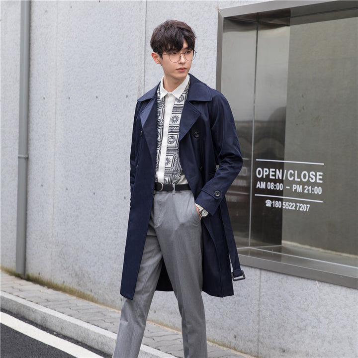 Herren Trenchcoat mit Doppelreiher und tailliertem Schnitt Drune