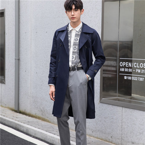Herren Trenchcoat mit Doppelreiher und tailliertem Schnitt Drune