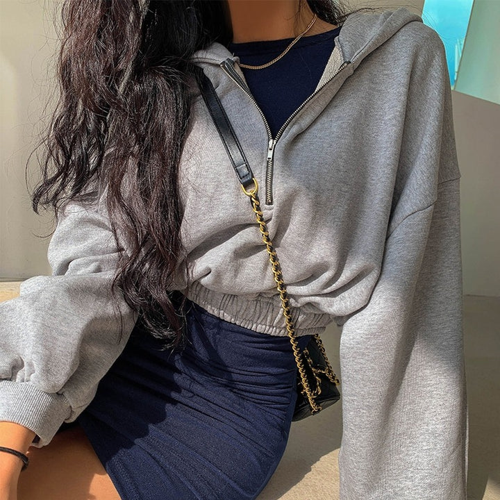 Damen cropped Sweatshirt mit Reißverschluss Drune