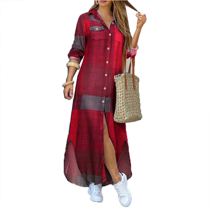 Damen nan langes Hemdkleid mit floralem Muster und seitlichem Schlitz Drune