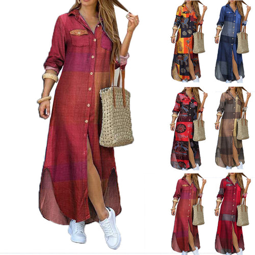 Damen nan langes Hemdkleid mit floralem Muster und seitlichem Schlitz Drune