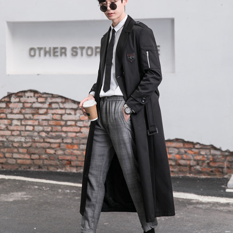 Herren Lang geschnittener Trenchcoat im modernen Citystil mit Ärmel-Reißverschluss und Schalkragen Drune