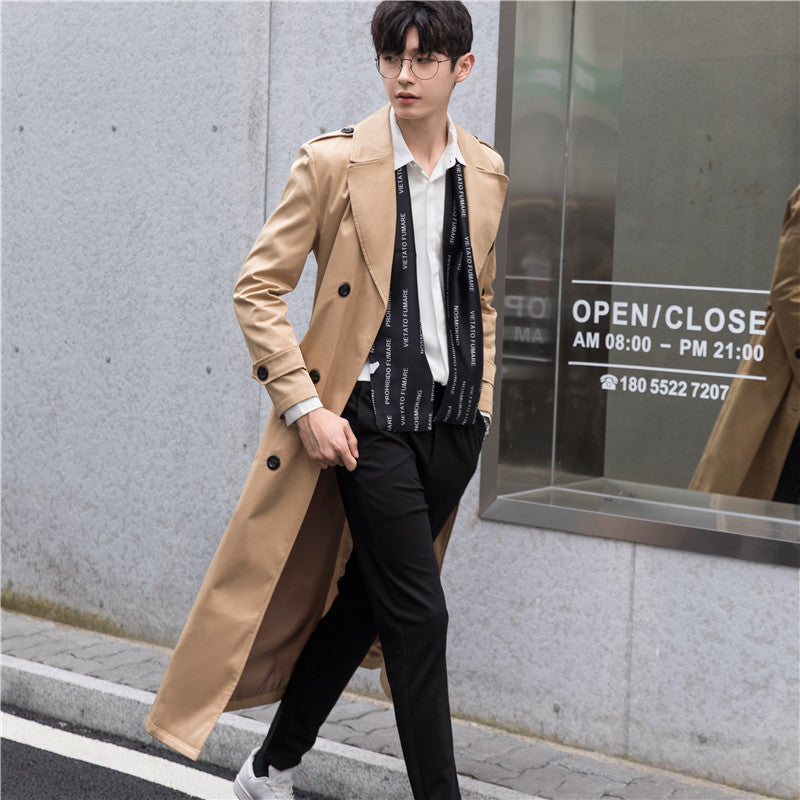 Herren Lang geschnittener Trenchcoat im modernen Citystil mit Ärmel-Reißverschluss und Schalkragen Drune