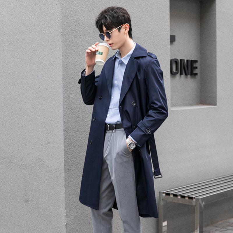 Herren Moderner leichter Trenchcoat mit Doppelreihe Taillengürtel und Schulterpatten Drune