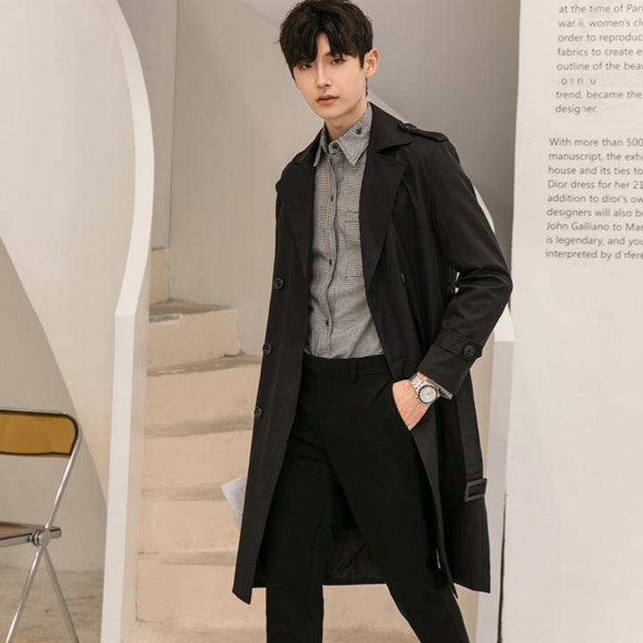 Herren Moderner leichter Trenchcoat mit Doppelreihe Taillengürtel und Schulterpatten Drune