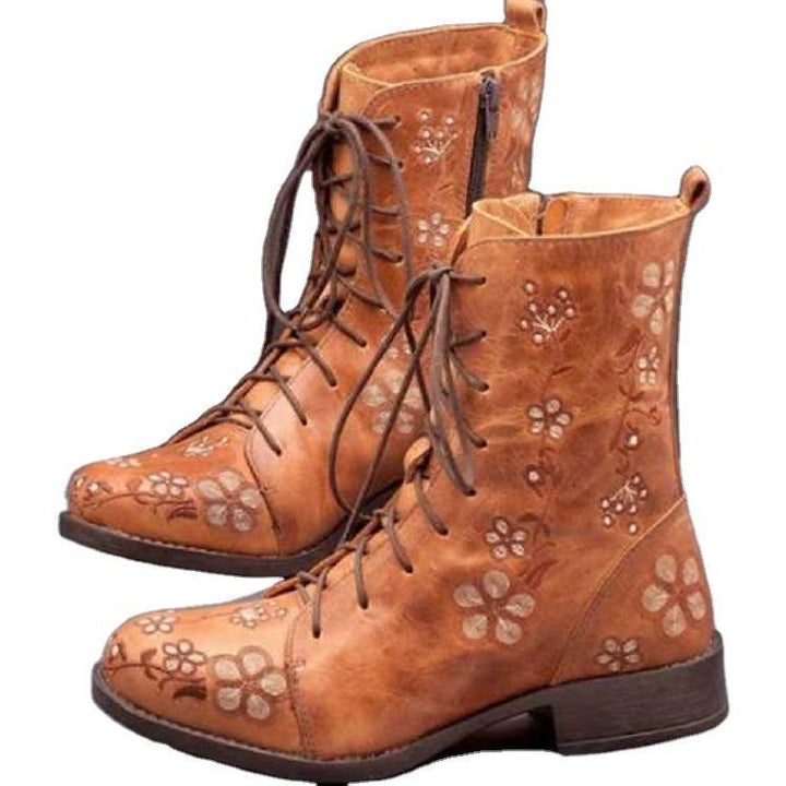 Damen bestickte Combat-Stiefelette mit floralem Stickmotiv, seitlicher Reißverschluss und gepolstertem Komfortfußbett Drune