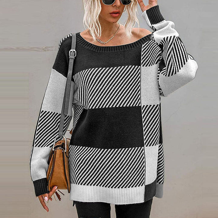 Damen lässiger Oversize-Pullover mit modernen Blockstreifen Drune