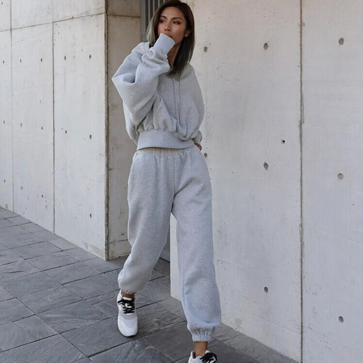 Damen lässiger Hoodie- und Jogginghose-Anzug mit elastischem Bund und praktischen Taschen Drune