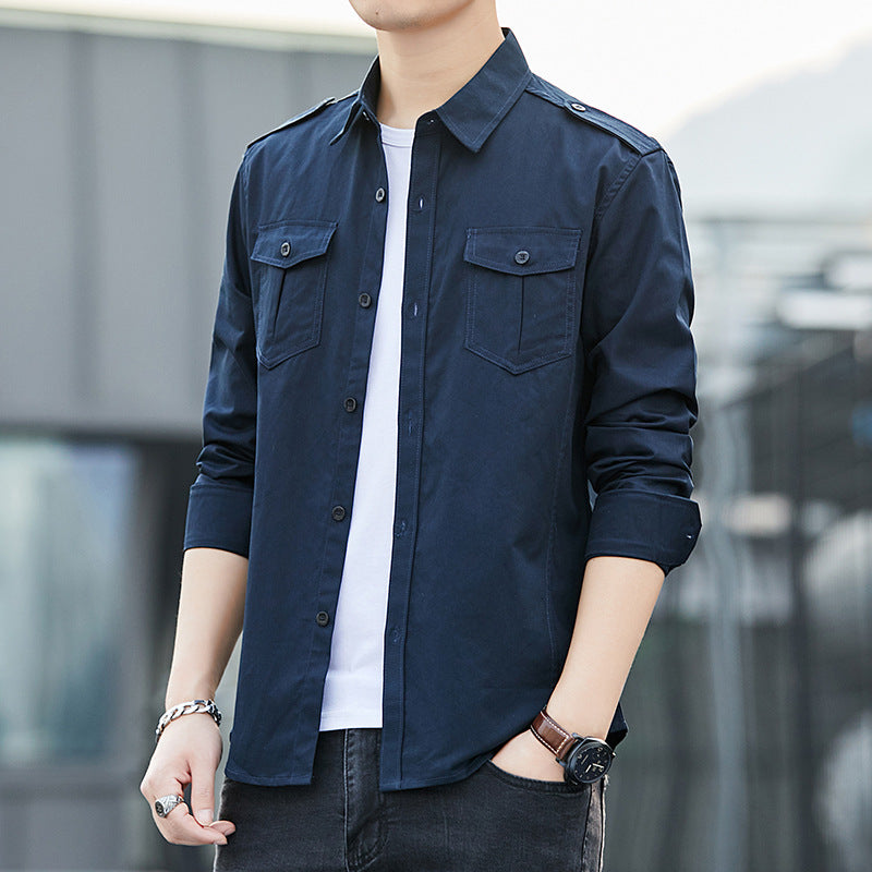 Herren Leichtes Military-inspiriertes Overshirt mit Epauletten und Brustpattentaschen Drune