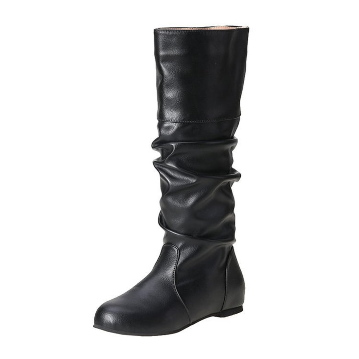 Damen elegante Stiefel mit modernem Falten-Design und komfortablem Blockabsatz Drune