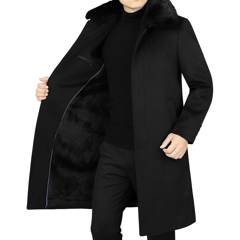 Herren Wollmix-Mantel mit abnehmbarem Kunstpelzkragen und wärmender Teddyfutter-Innenseite Drune
