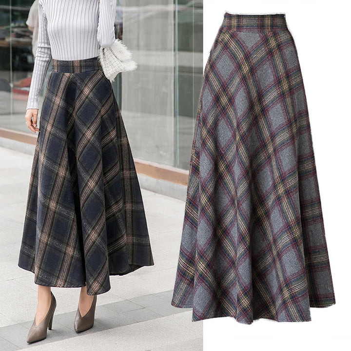 Damen Eleganter Karorock aus hochwertigem Wollmix mit hohem Bund Drune