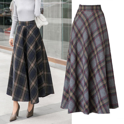 Damen Eleganter Karorock aus hochwertigem Wollmix mit hohem Bund Drune