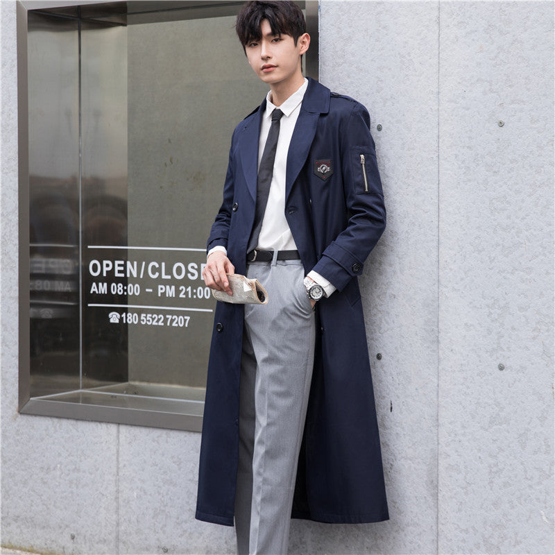 Herren Lang geschnittener Trenchcoat im modernen Citystil mit Ärmel-Reißverschluss und Schalkragen Drune