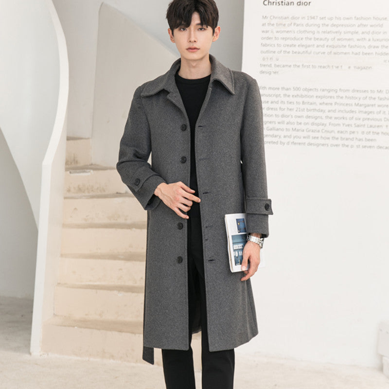 Herren Longline-Wollmix-Mantel mit verdeckter Knopfleiste und Schalkragen Drune