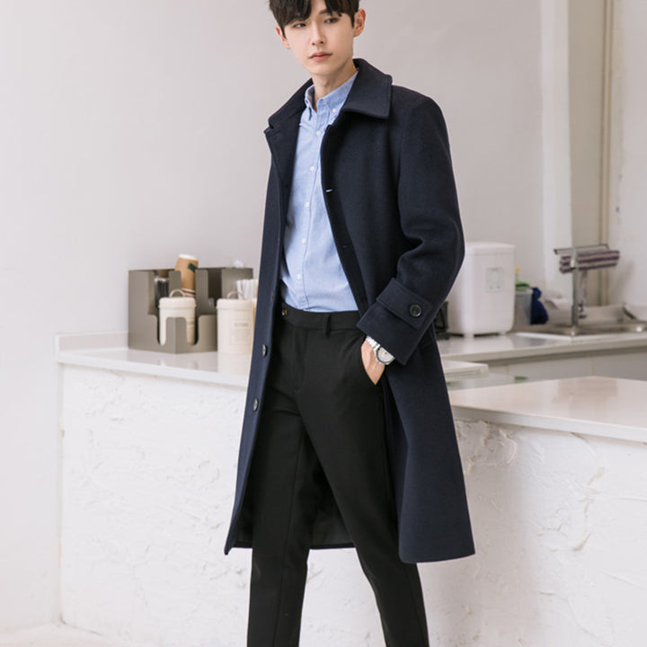 Herren Longline-Wollmix-Mantel mit verdeckter Knopfleiste und Schalkragen Drune