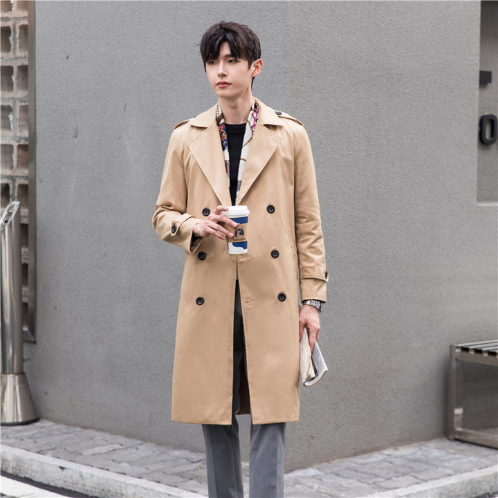 Herren Moderner leichter Trenchcoat mit Doppelreihe Taillengürtel und Schulterpatten Drune