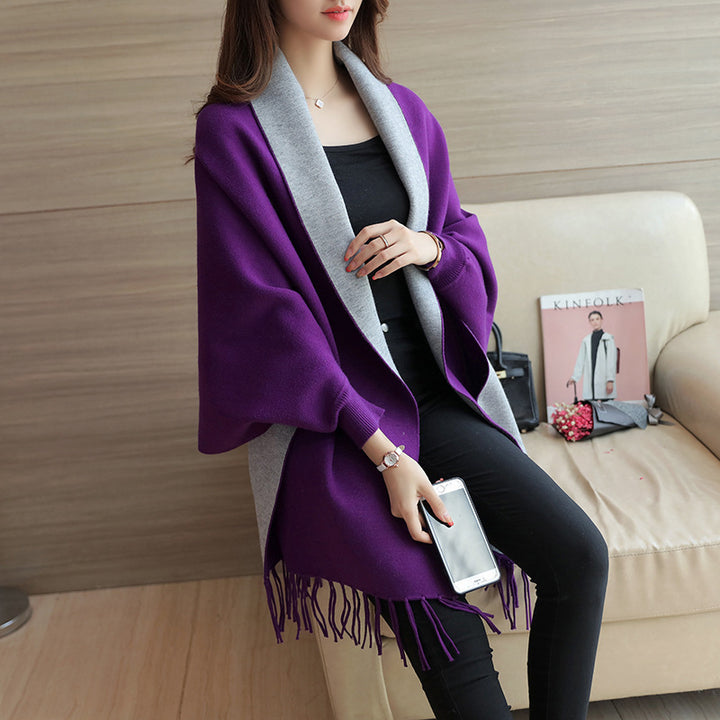 Damen eleganter Schal mit Fransen und kontrastierenden Farbdetails Drune