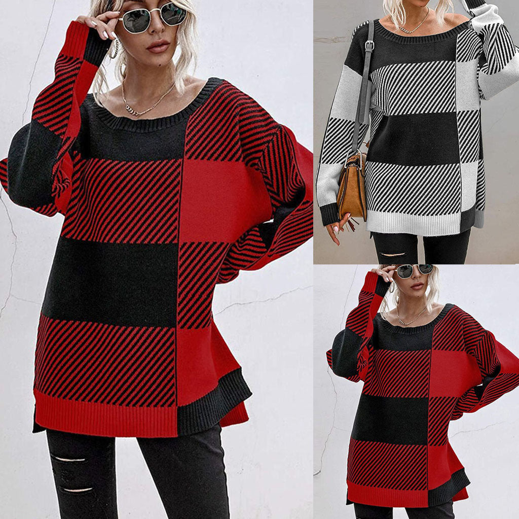 Damen lässiger Oversize-Pullover mit modernen Blockstreifen Drune