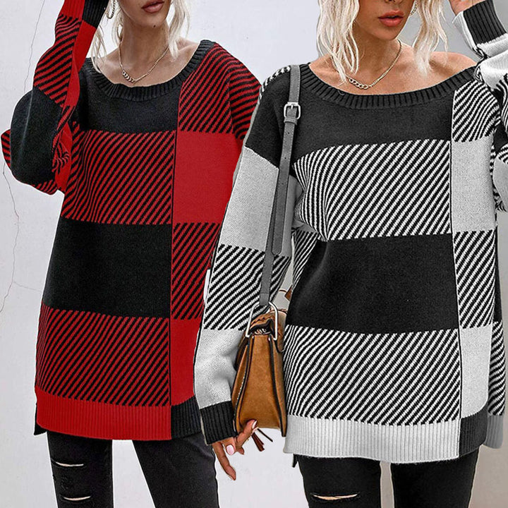 Damen lässiger Oversize-Pullover mit modernen Blockstreifen Drune