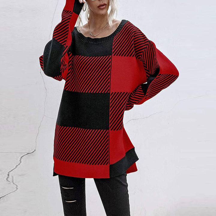 Damen lässiger Oversize-Pullover mit modernen Blockstreifen Drune