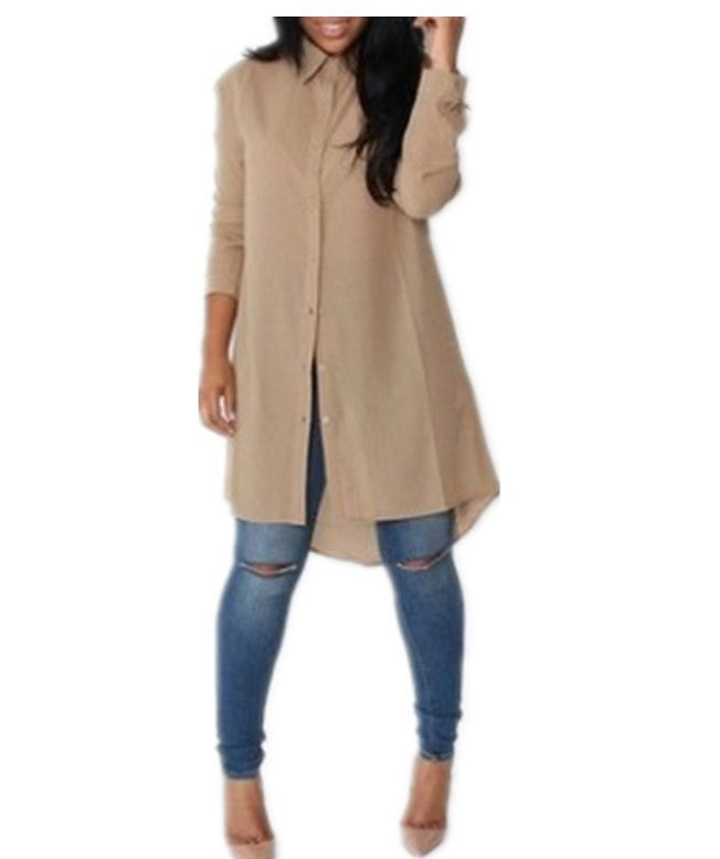 Damen Langes Hemdkleid‑Tunika mit Knopfleiste, Hemdkragen und asymmetrischem Saum Drune