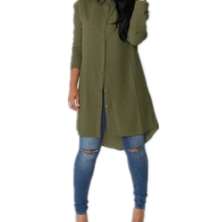 Damen Langes Hemdkleid‑Tunika mit Knopfleiste, Hemdkragen und asymmetrischem Saum Drune