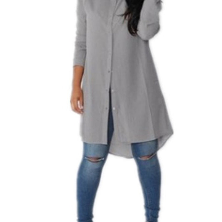 Damen Langes Hemdkleid‑Tunika mit Knopfleiste, Hemdkragen und asymmetrischem Saum Drune