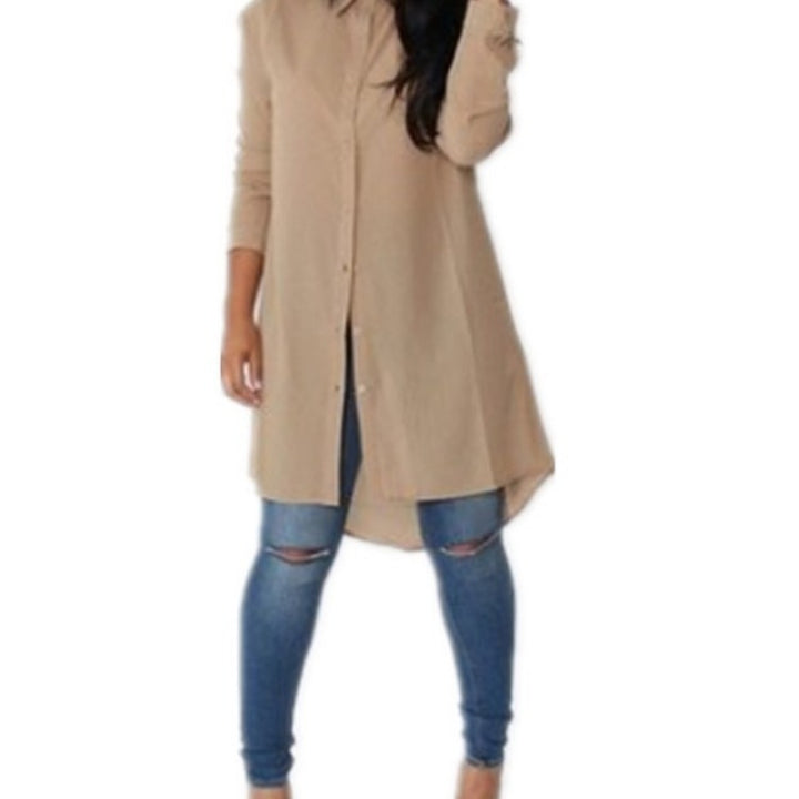 Damen Langes Hemdkleid‑Tunika mit Knopfleiste, Hemdkragen und asymmetrischem Saum Drune