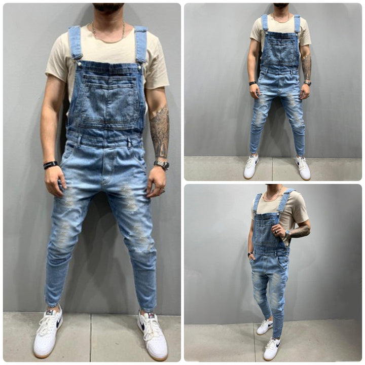 Herren Denim-Latzhose mit Destroyed-Details