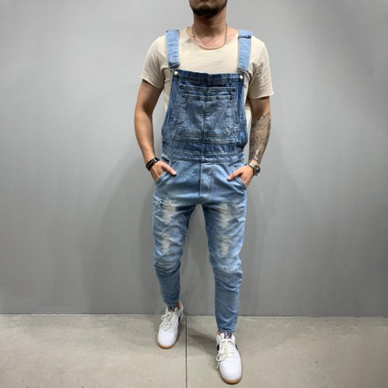 Herren Denim-Latzhose mit Destroyed-Details
