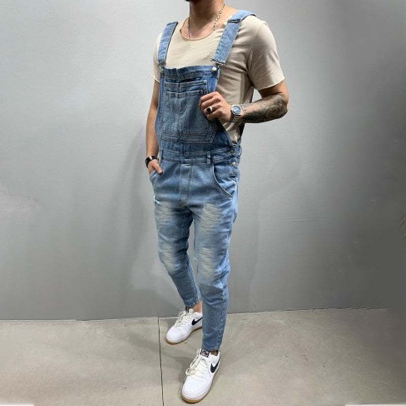 Herren Denim-Latzhose mit Destroyed-Details