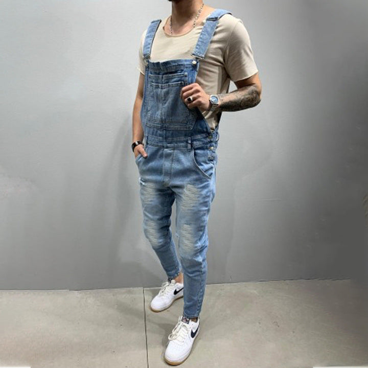Herren Denim-Latzhose mit Destroyed-Details