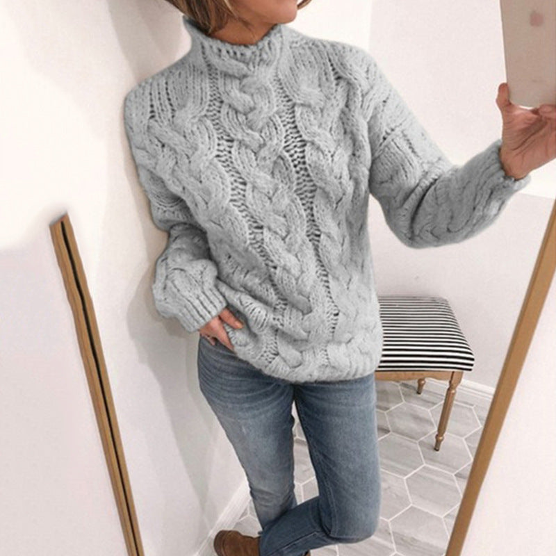 Damen Grobstrickpullover mit Kunststrickmuster und hohem Kragen Drune