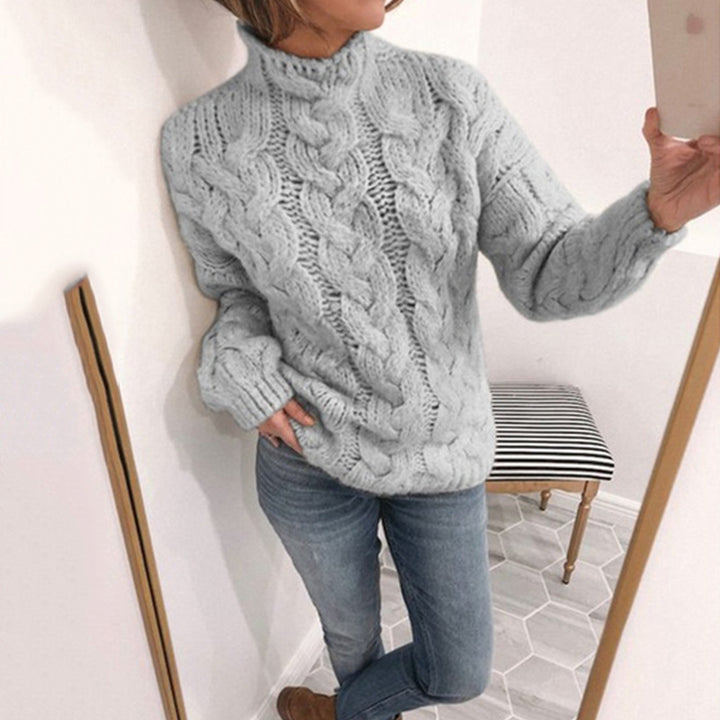 Damen Grobstrickpullover mit Kunststrickmuster und hohem Kragen Drune