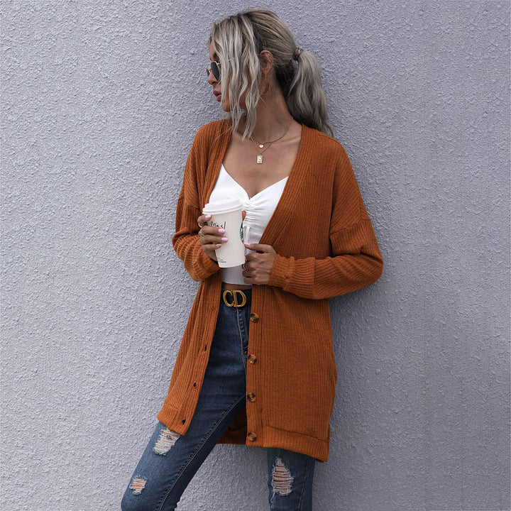 Damen Longline Rippstrick-Cardigan mit Knopfleiste, Eingrifftaschen und Oversize-Silhouette Drune
