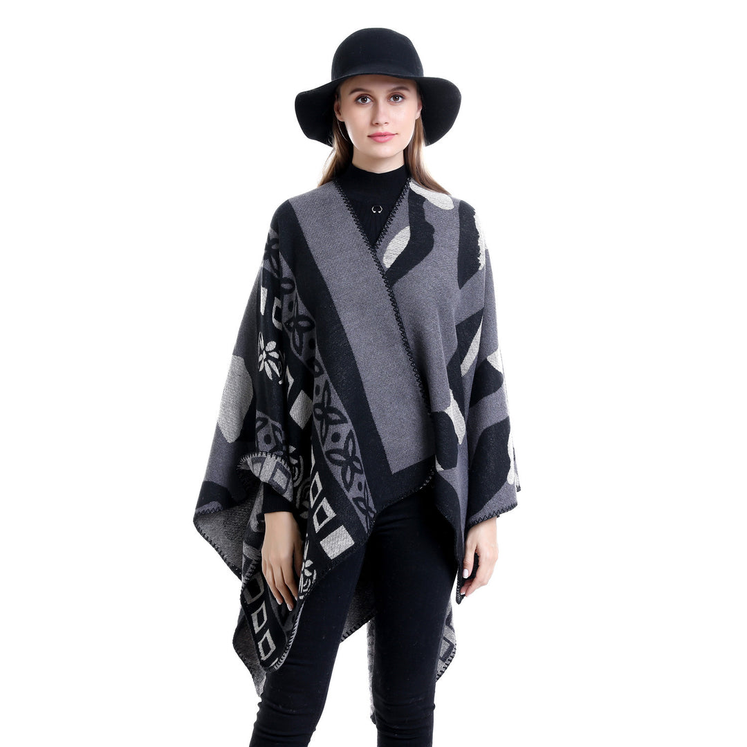 Damen Jacquard‑Strickruana im Oversize‑Fall mit grafischer Musterung Drune