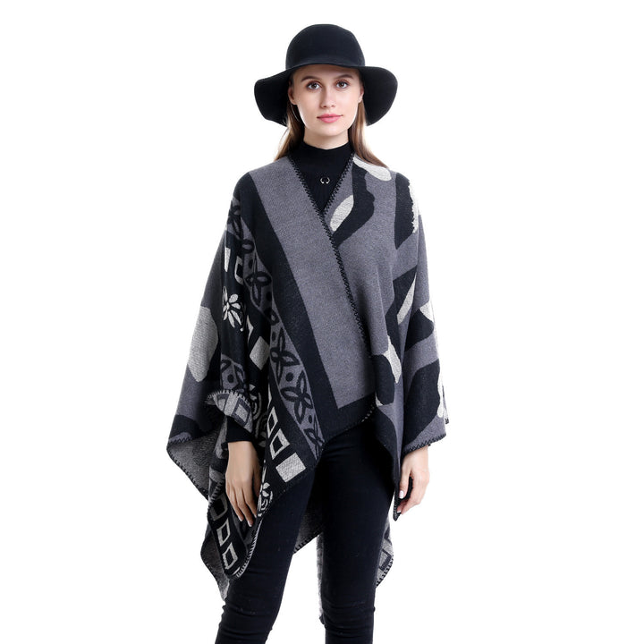 Damen Jacquard‑Strickruana im Oversize‑Fall mit grafischer Musterung Drune