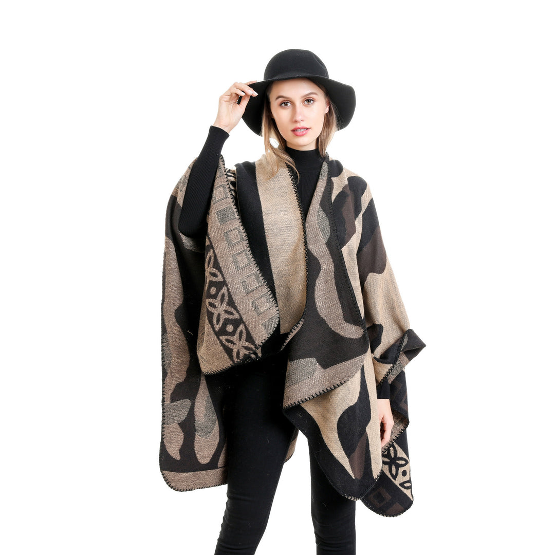 Damen Jacquard‑Strickruana im Oversize‑Fall mit grafischer Musterung Drune