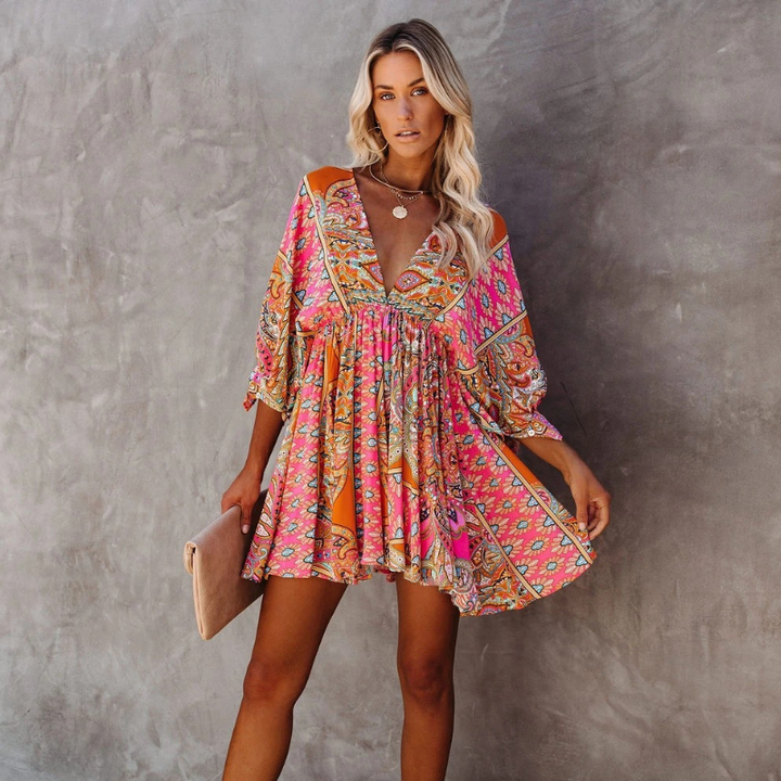 Drune | Trendy Kurze Boho Blumenkleid für Damen