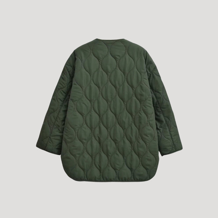 Drune | Damen gesteppte oversized grüne Fleece Zip-Up Jacke