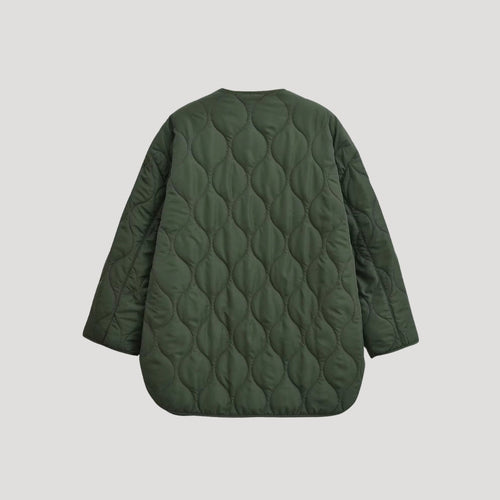Drune | Damen gesteppte oversized grüne Fleece Zip-Up Jacke