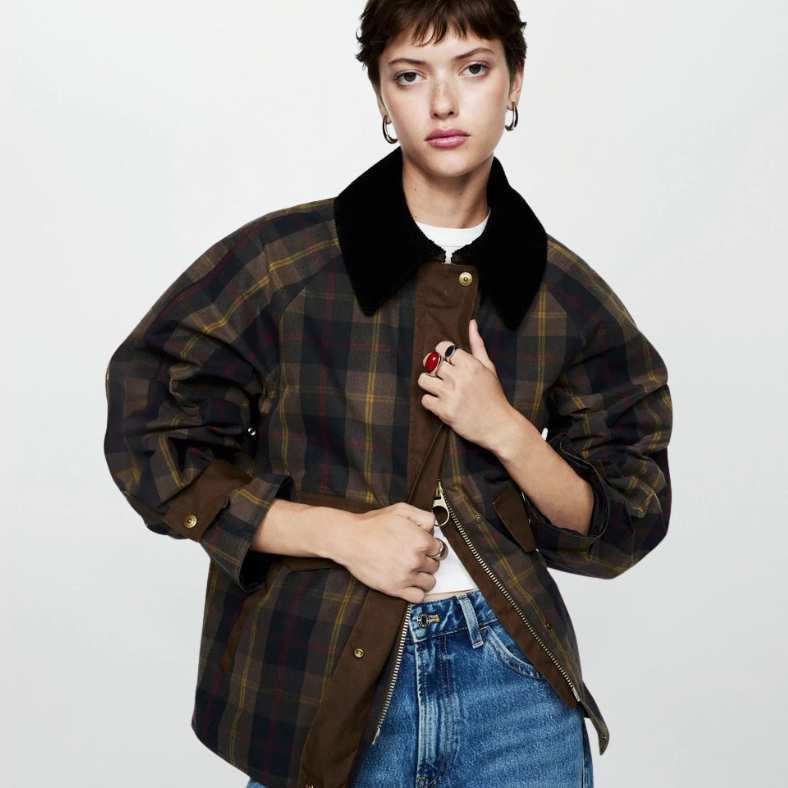 Drune | Trendy Damen Karomuster Zip-Up Jacke