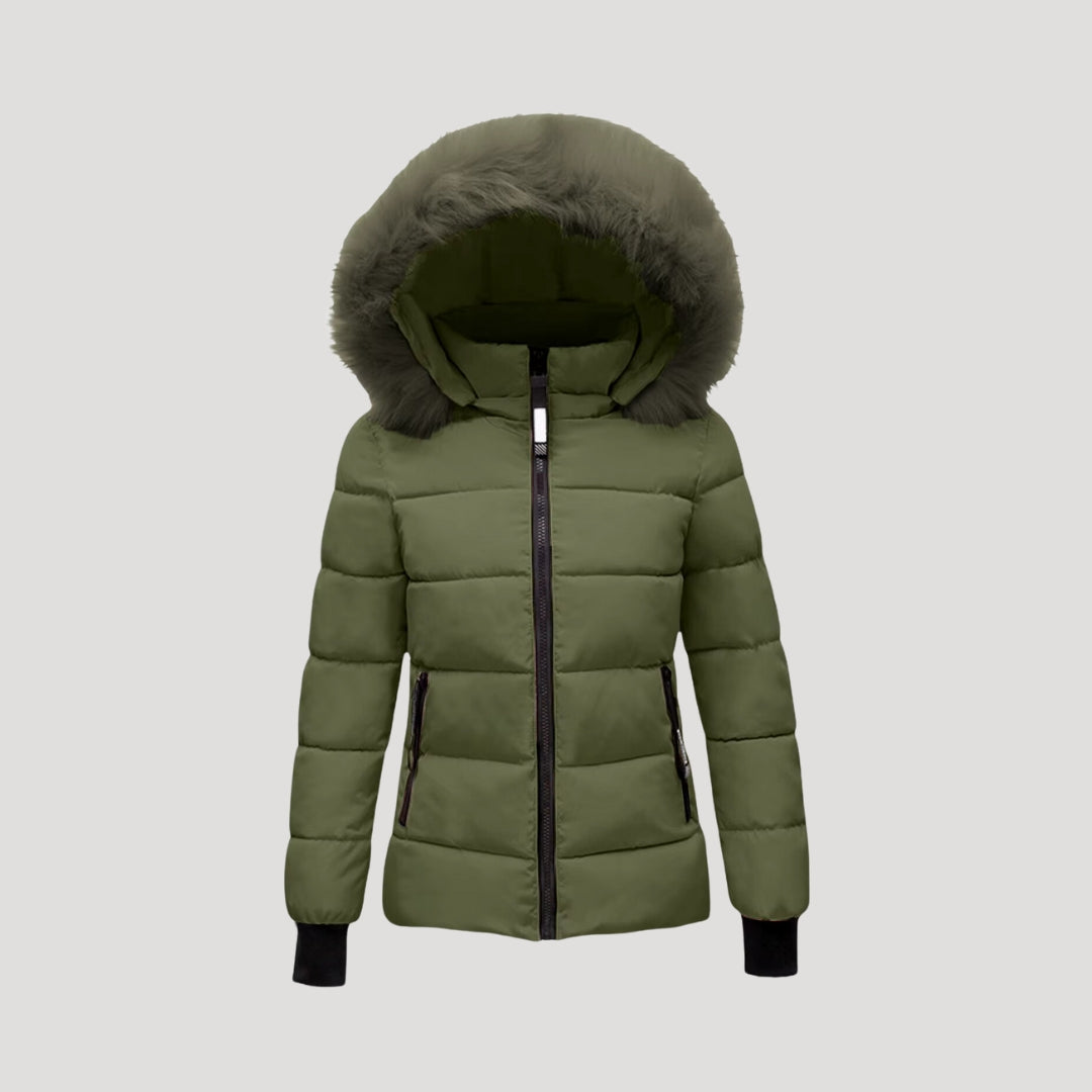 Drune | Damen Pufferjacke mit Pelzkapuze & Wattierte Jacke