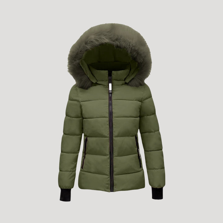 Drune | Damen Pufferjacke mit Pelzkapuze & Wattierte Jacke
