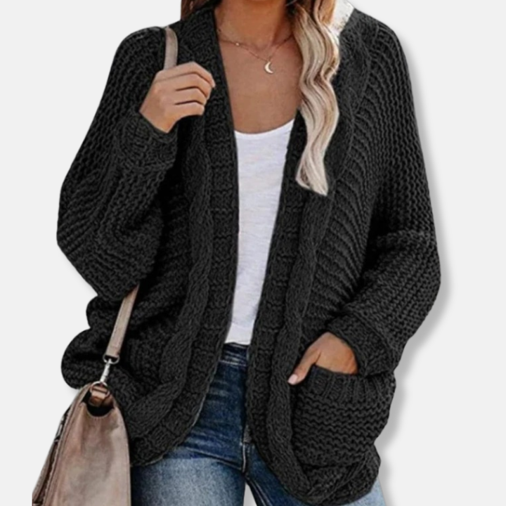 Drune | Woll Übergroßer Cardigan - Gerippter Offener Fronttaschen Cardigan