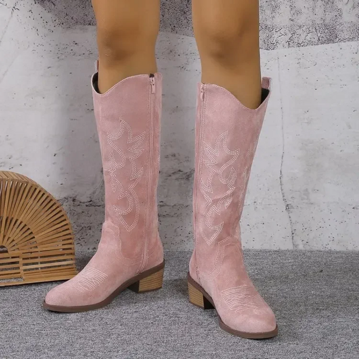 Drune | Wildleder Western Stiefel mit Bestickten Details Cowboy Stiefel Damen