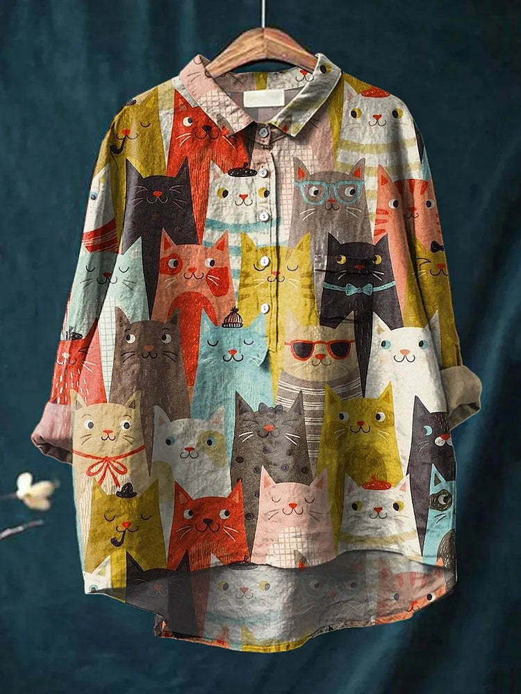 Drune | Niedliches Katzenkunstshirt für Damenmode
