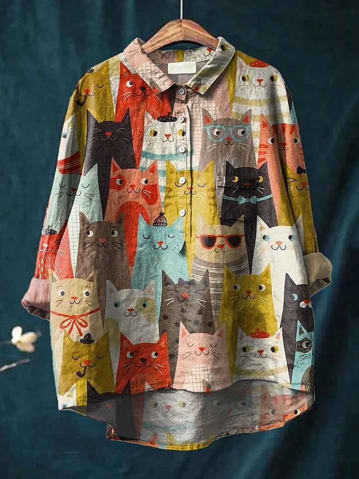 Drune | Niedliches Katzenkunstshirt für Damenmode