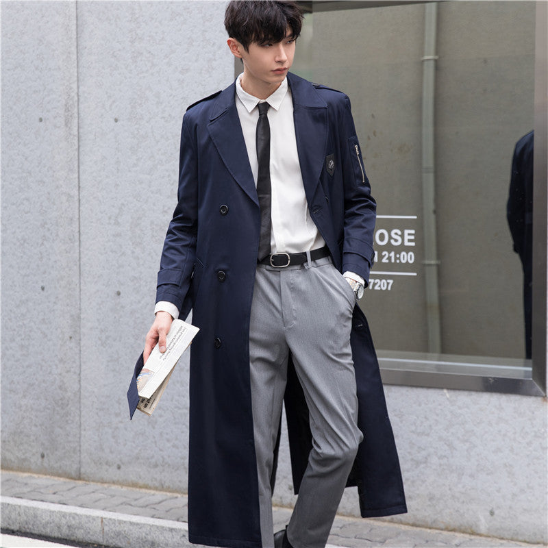 Herren Lang geschnittener Trenchcoat im modernen Citystil mit Ärmel-Reißverschluss und Schalkragen Drune